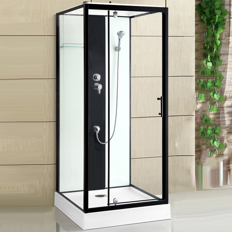 Modern Shower Stall Black Framed Shower Head Drainer Shower Stall