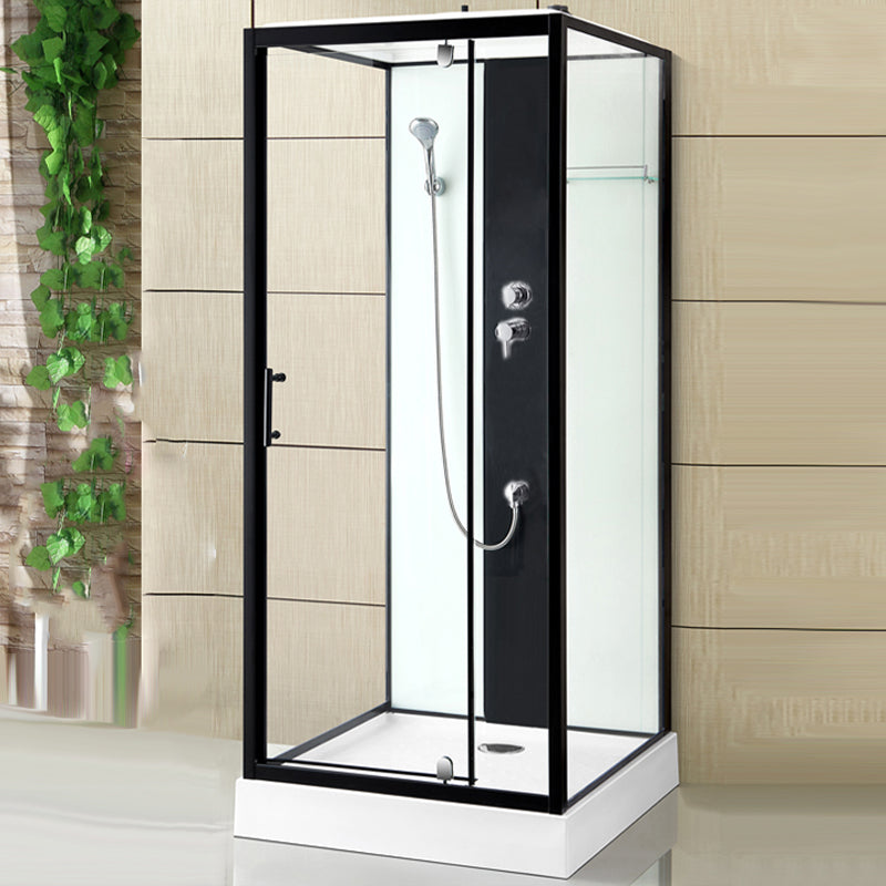 Modern Shower Stall Black Framed Shower Head Drainer Shower Stall
