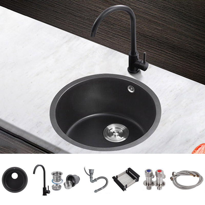 Quartz Kitchen Sink Round Single Bowl Kitchen Sink with Basket Strainer