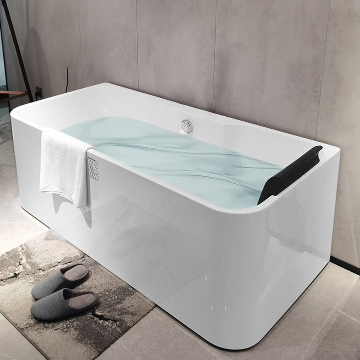 Soaking Acrylic Bathtub Freestanding White Rectangular Back to Wall Bath