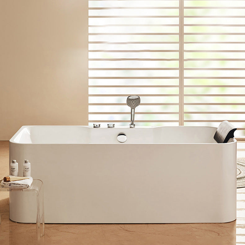 Soaking Acrylic Bathtub Freestanding White Rectangular Back to Wall Bath