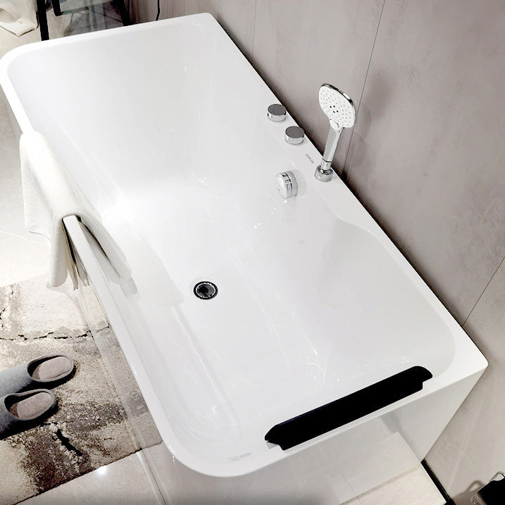 Soaking Acrylic Bathtub Freestanding White Rectangular Back to Wall Bath