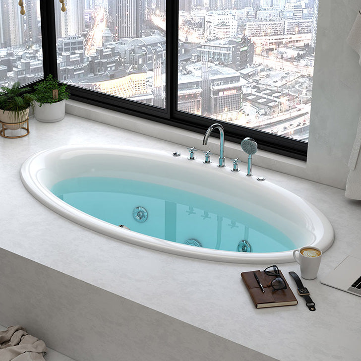 Drop in Soaking Bathtub White Oval Modern Back to Wall Acrylic Bath