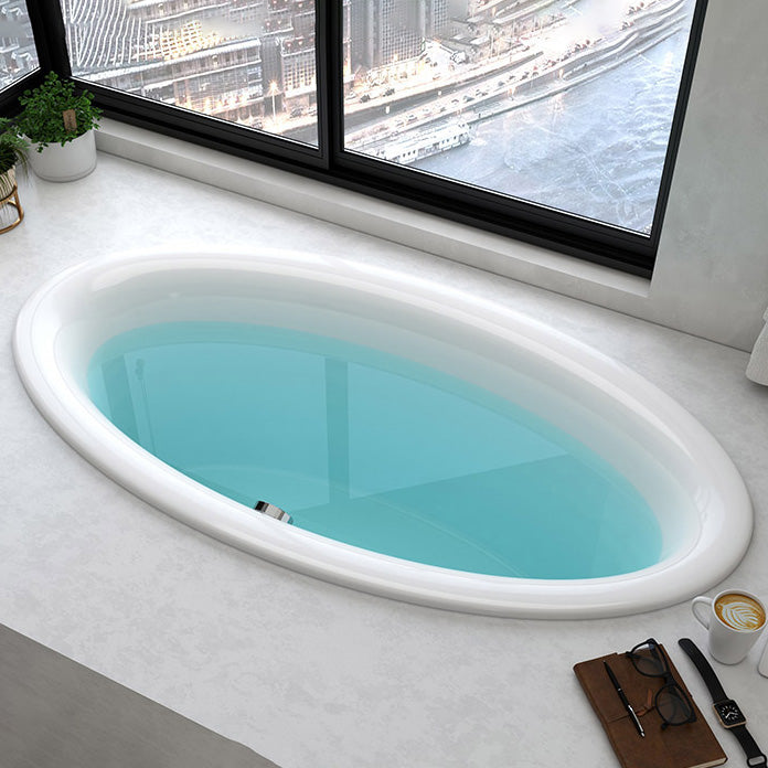 Drop in Soaking Bathtub White Oval Modern Back to Wall Acrylic Bath