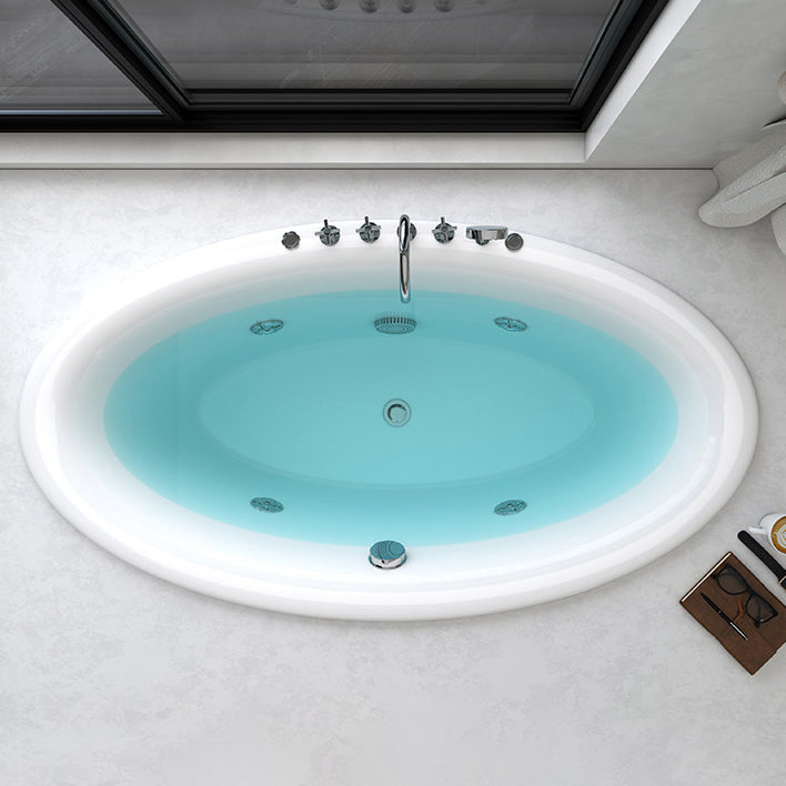Drop in Soaking Bathtub White Oval Modern Back to Wall Acrylic Bath