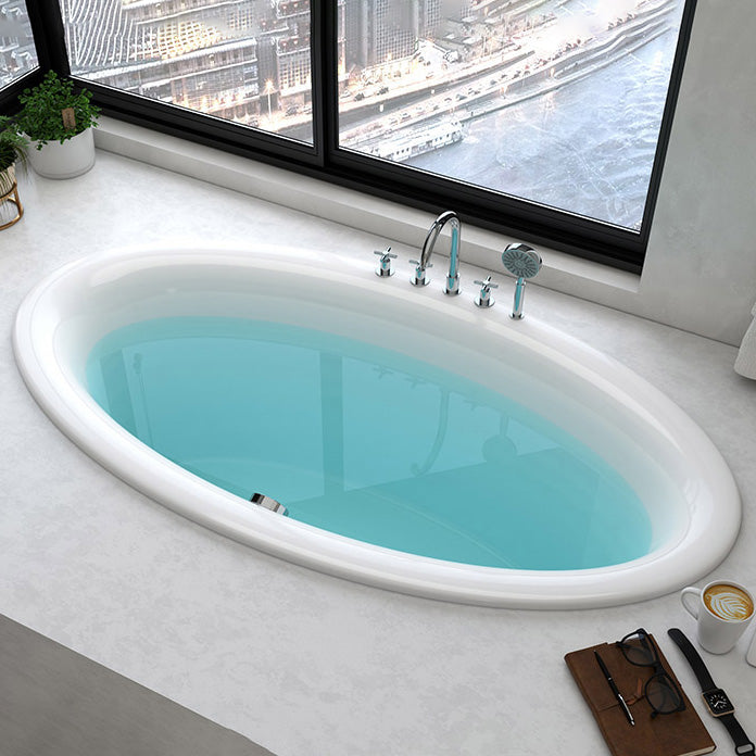 Drop in Soaking Bathtub White Oval Modern Back to Wall Acrylic Bath