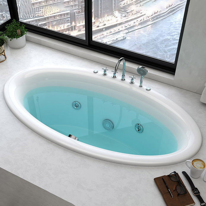 Drop in Soaking Bathtub White Oval Modern Back to Wall Acrylic Bath