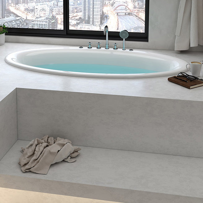 Drop in Soaking Bathtub White Oval Modern Back to Wall Acrylic Bath