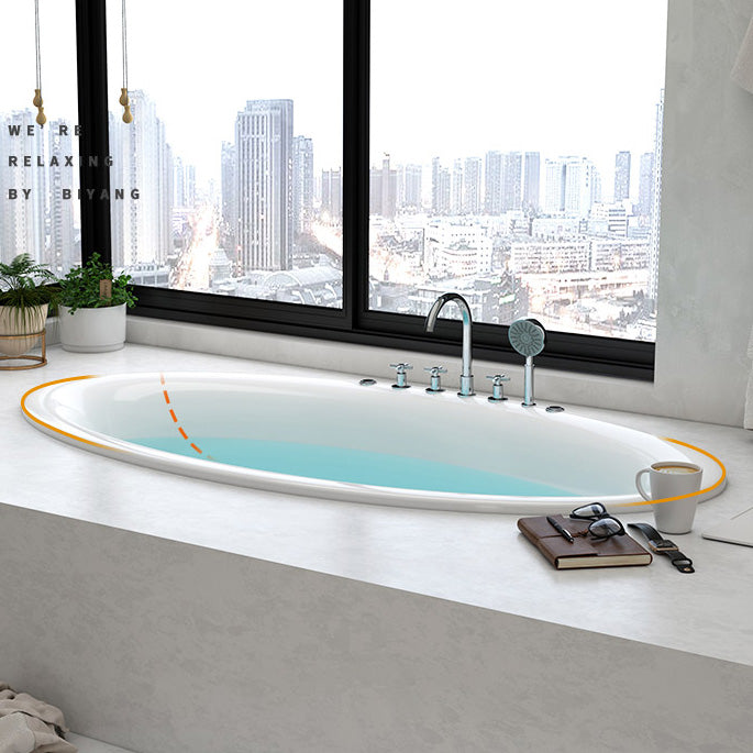 Drop in Soaking Bathtub White Oval Modern Back to Wall Acrylic Bath