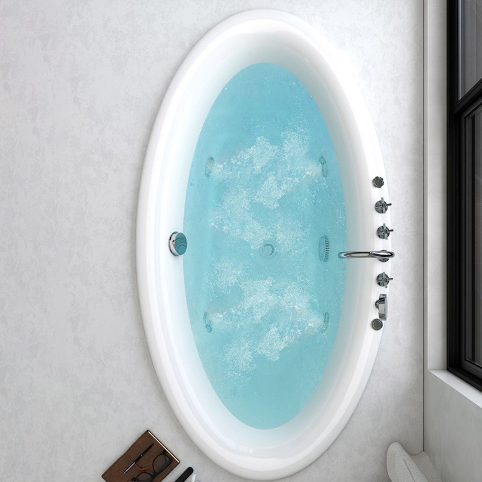 Drop in Soaking Bathtub White Oval Modern Back to Wall Acrylic Bath