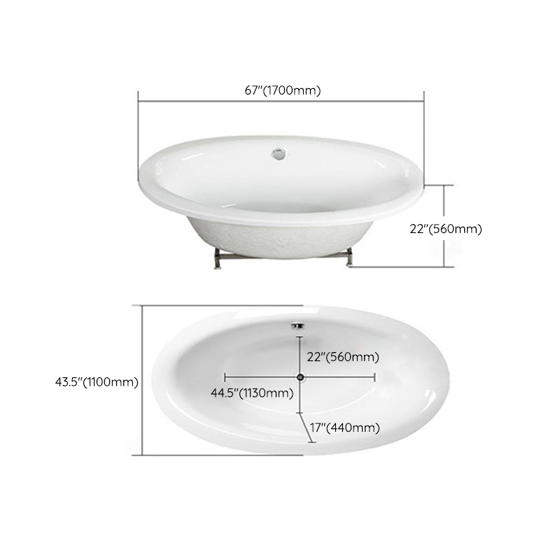 Drop in Soaking Bathtub White Oval Modern Back to Wall Acrylic Bath