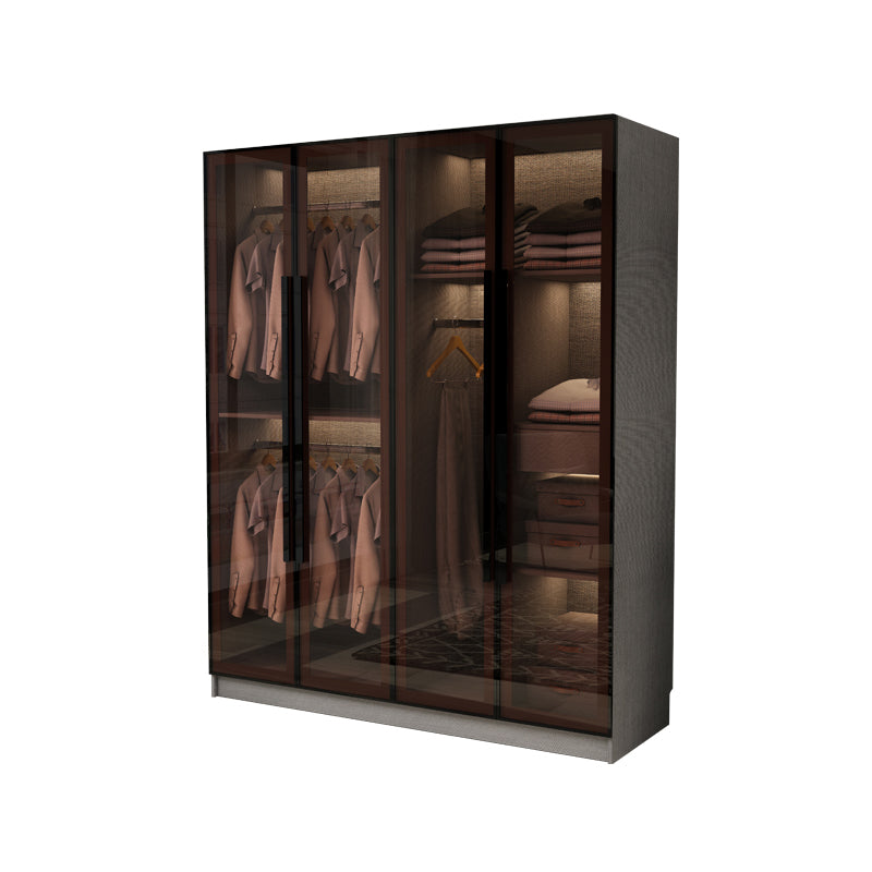 Modern Glass Hinged Doors Wardrobe Armoire Wood Frame Wardrobe with Shelves without Light