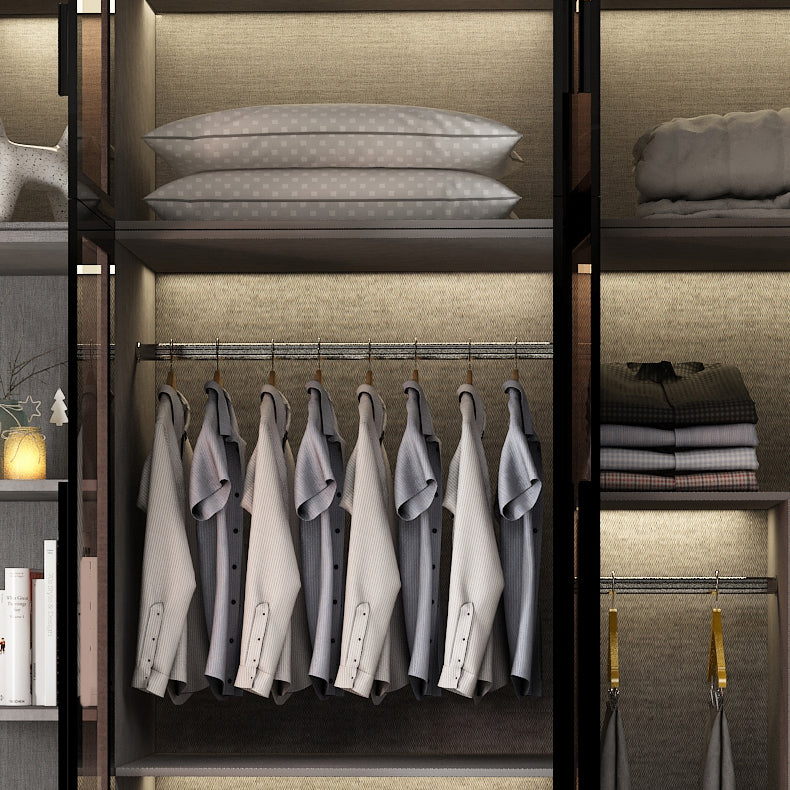 Modern Glass Hinged Doors Wardrobe Armoire Wood Frame Wardrobe with Shelves without Light