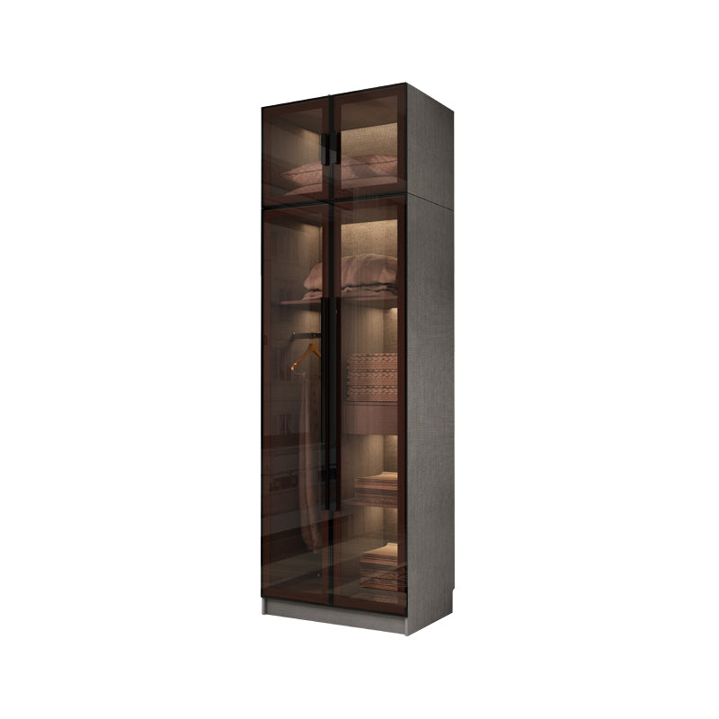 Modern Glass Hinged Doors Wardrobe Armoire Wood Frame Wardrobe with Shelves without Light