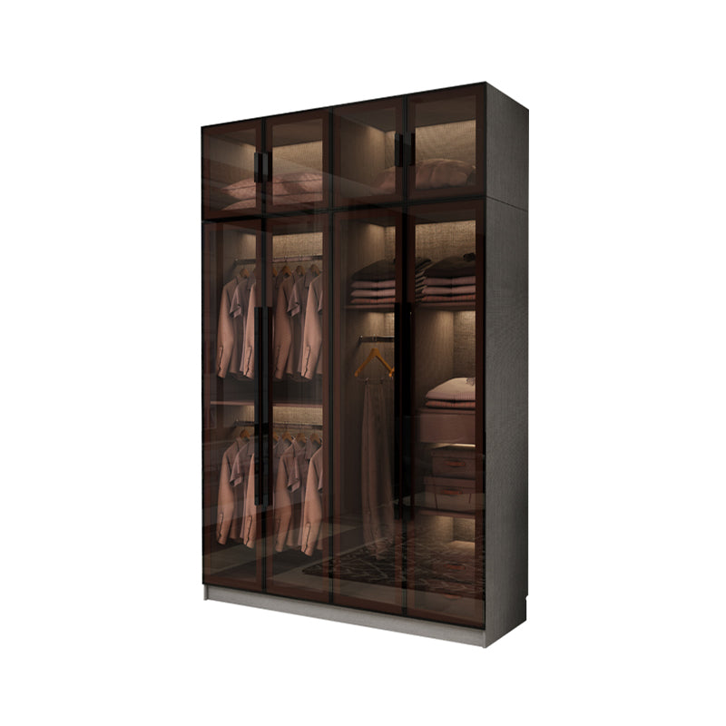 Modern Glass Hinged Doors Wardrobe Armoire Wood Frame Wardrobe with Shelves without Light