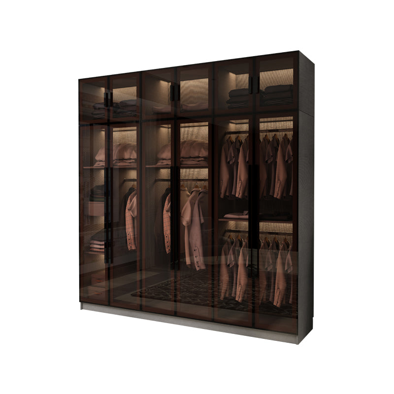 Modern Glass Hinged Doors Wardrobe Armoire Wood Frame Wardrobe with Shelves without Light
