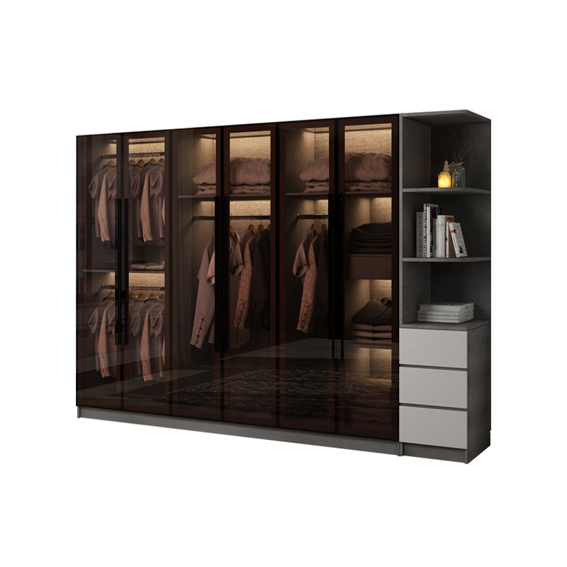 Modern Glass Hinged Doors Wardrobe Armoire Wood Frame Wardrobe with Shelves without Light