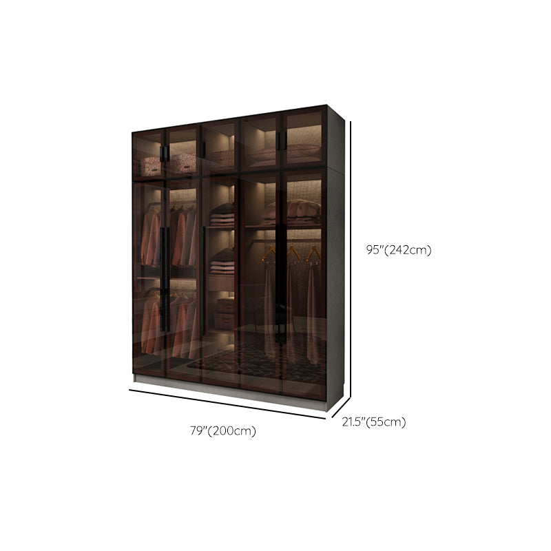 Modern Glass Hinged Doors Wardrobe Armoire Wood Frame Wardrobe with Shelves without Light