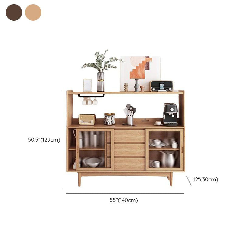 Contemporary  Display Stand Solid Wood Glass Doors Dining Hutch