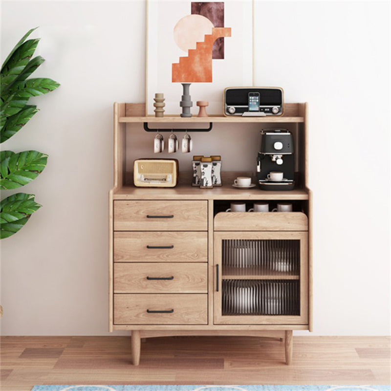 Solid Wood Curio Cabinet Contemporary Glass Doors Display Stand with Drawers
