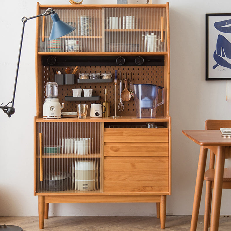 Wooden Modern China Cabinet Sliding Doors Dining Hutch with Drawers