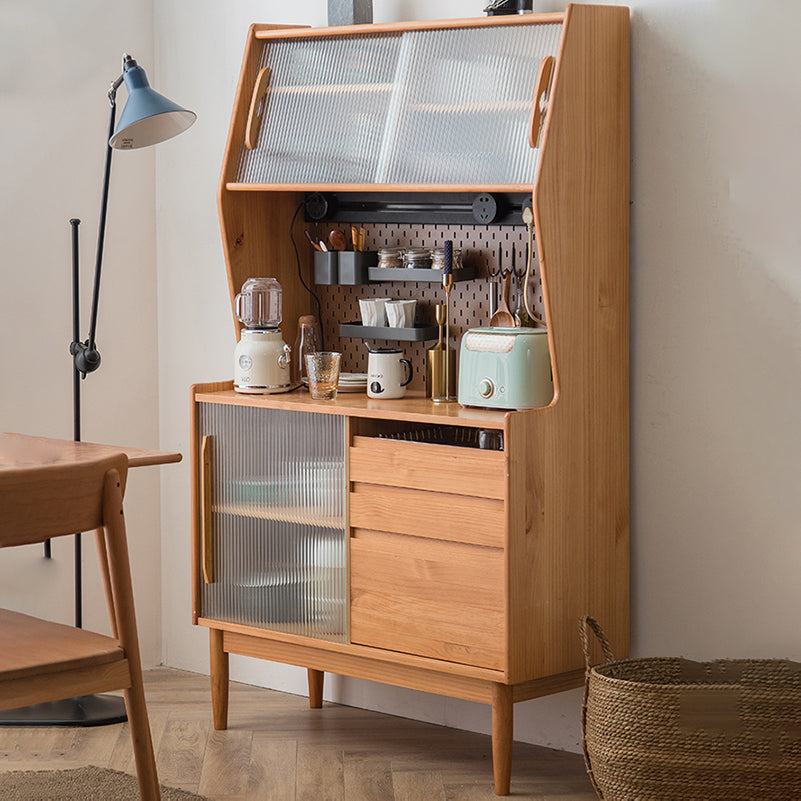 Wooden Modern China Cabinet Sliding Doors Dining Hutch with Drawers