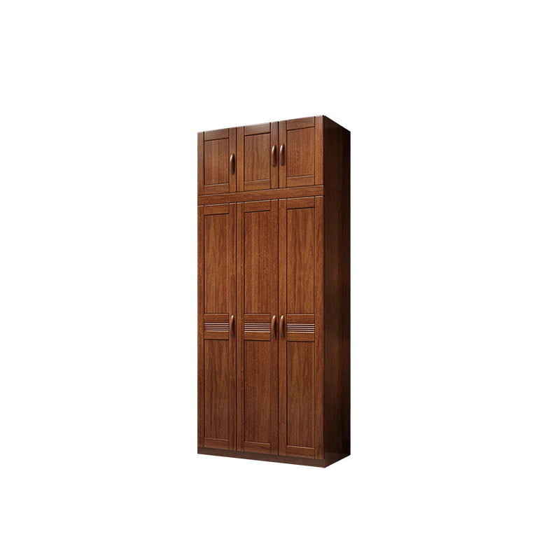 Brown Walnut Solid Wood Wardrobe Traditional Freestanding Wardrobe Armoire