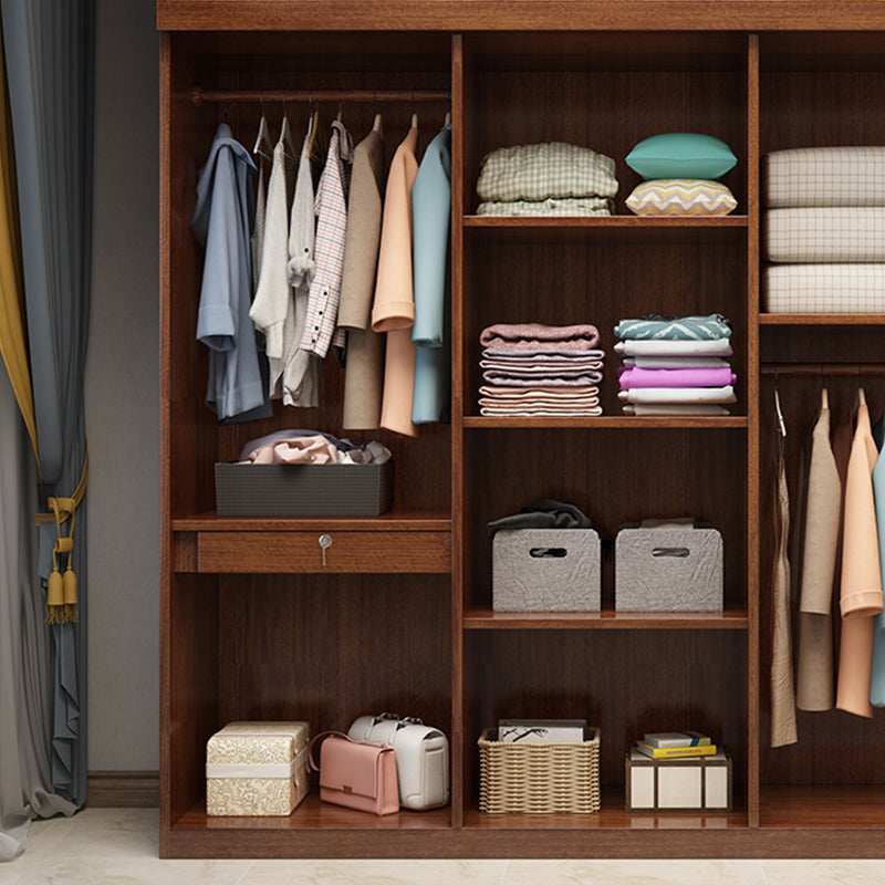 Brown Walnut Solid Wood Wardrobe Traditional Freestanding Wardrobe Armoire