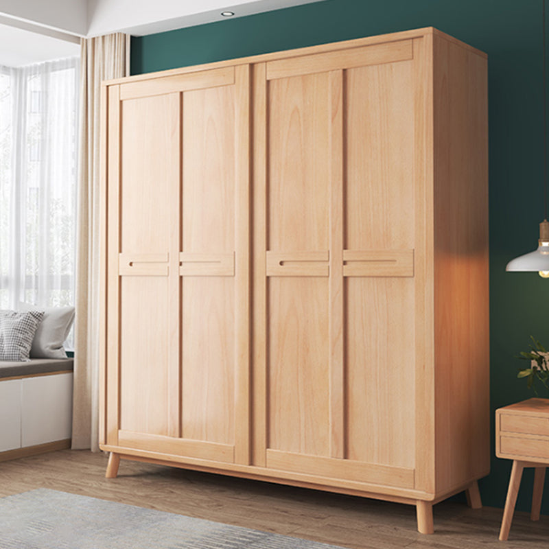 Traditional Rubberwood Solid Wood Frame Wardrobe Freestanding Wardrobe with Legs