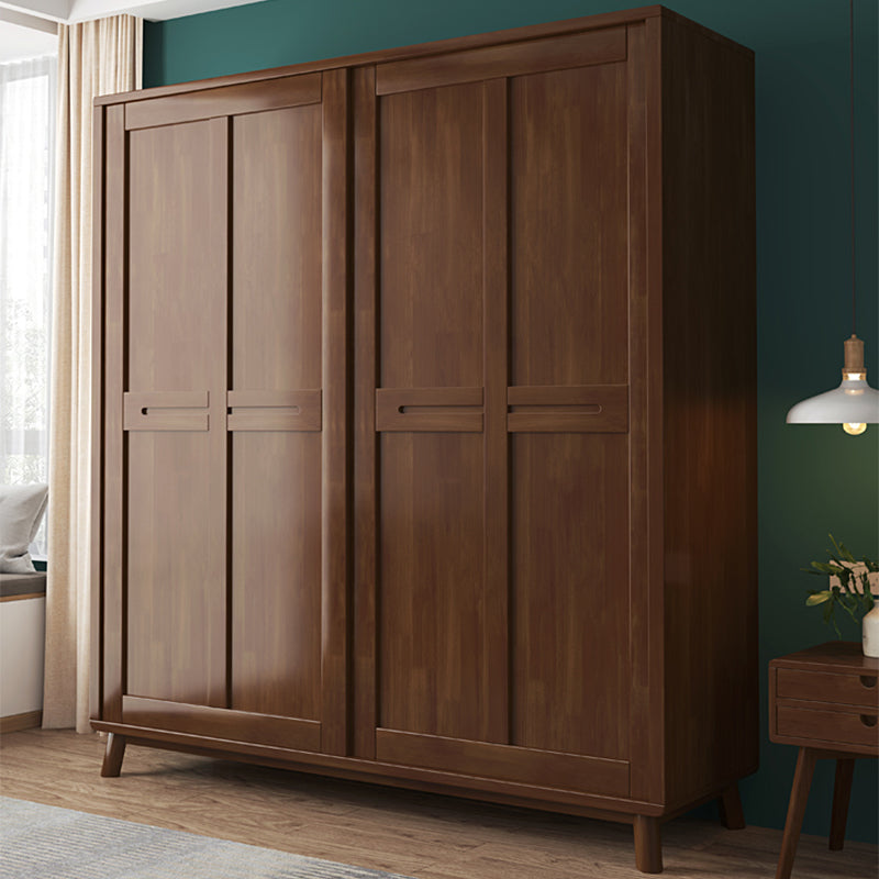 Traditional Rubberwood Solid Wood Frame Wardrobe Freestanding Wardrobe with Legs