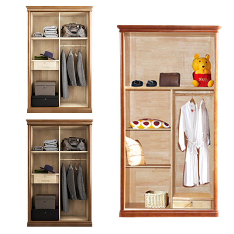 Traditional Solid Wood Wardrobe Freestanding Wardrobe Armoire with Shelves