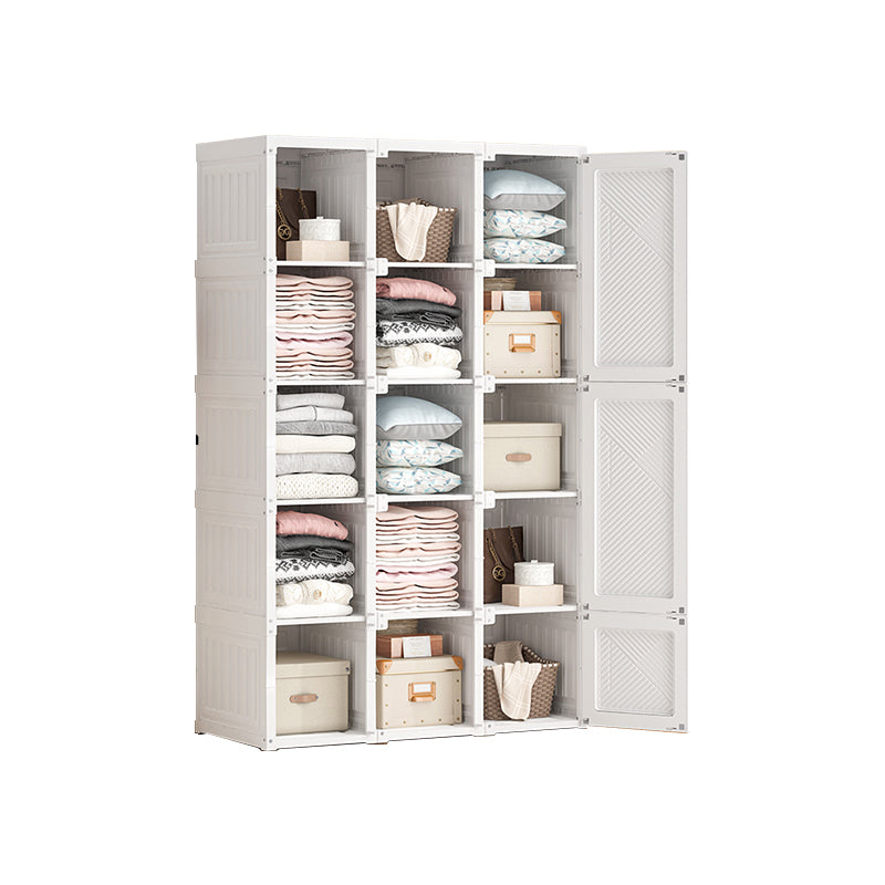 White Freestanding Plastic Wardrobe Foldable Wardrobe with Shelves
