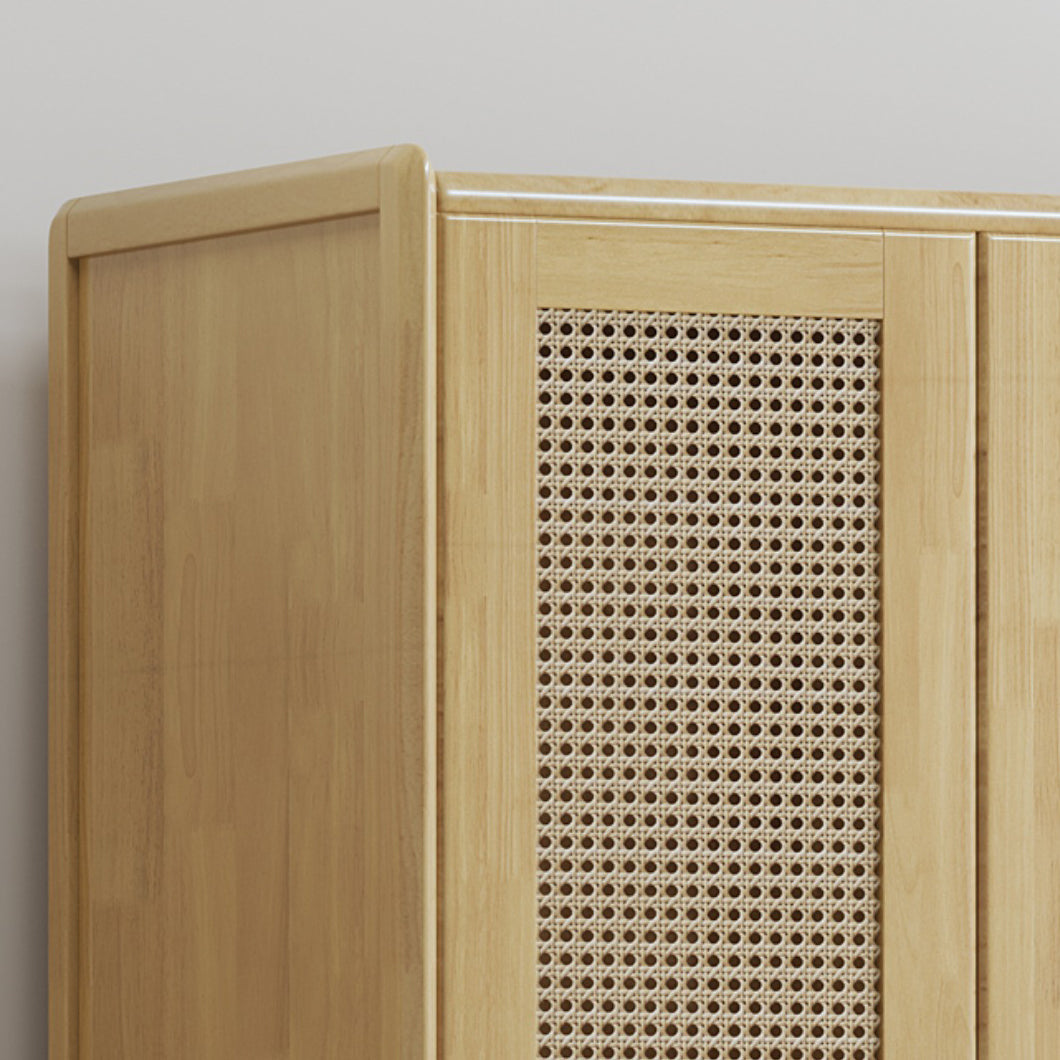 Rubberwood Solid Wood Frame Wardrobe Modern Rattan Hinged Doors with Legs