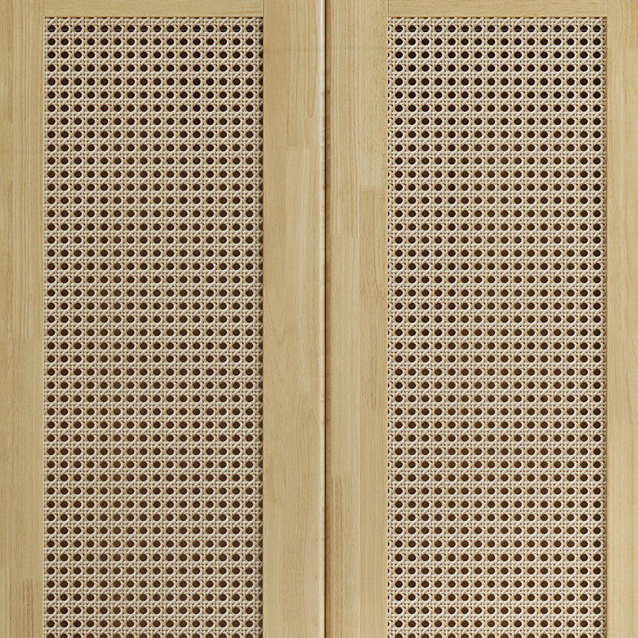 Rubberwood Solid Wood Frame Wardrobe Modern Rattan Hinged Doors with Legs