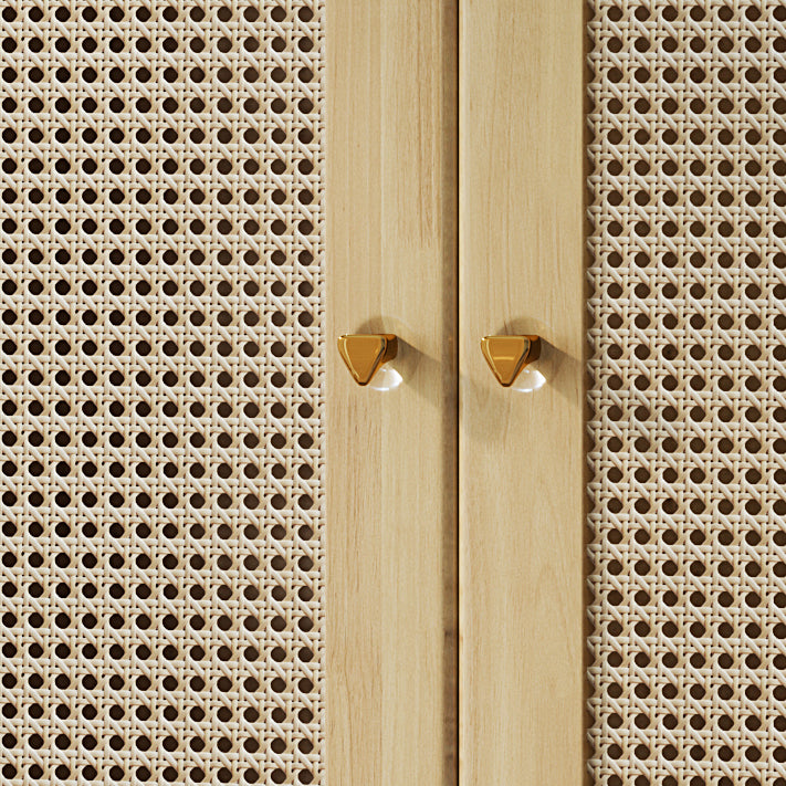 Rubberwood Solid Wood Frame Wardrobe Modern Rattan Hinged Doors with Legs