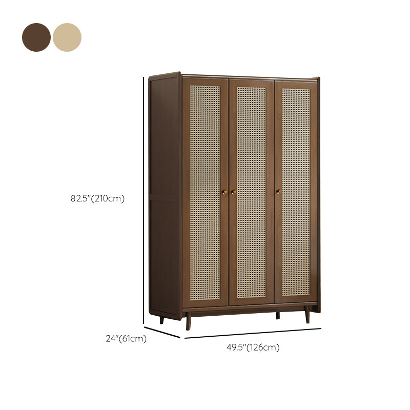Rubberwood Solid Wood Frame Wardrobe Modern Rattan Hinged Doors with Legs