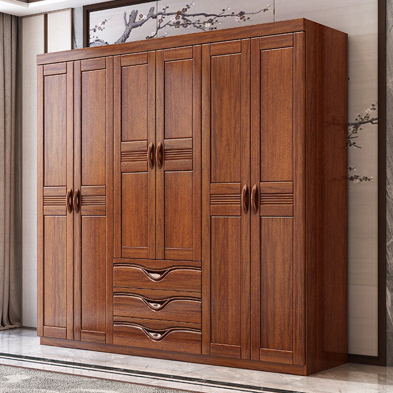 Traditional Walnut Solid Wood Wardrobe Freestanding Wardrobe Armoire with Drawers