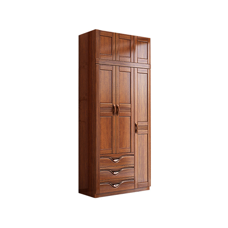 Traditional Walnut Solid Wood Wardrobe Freestanding Wardrobe Armoire with Drawers