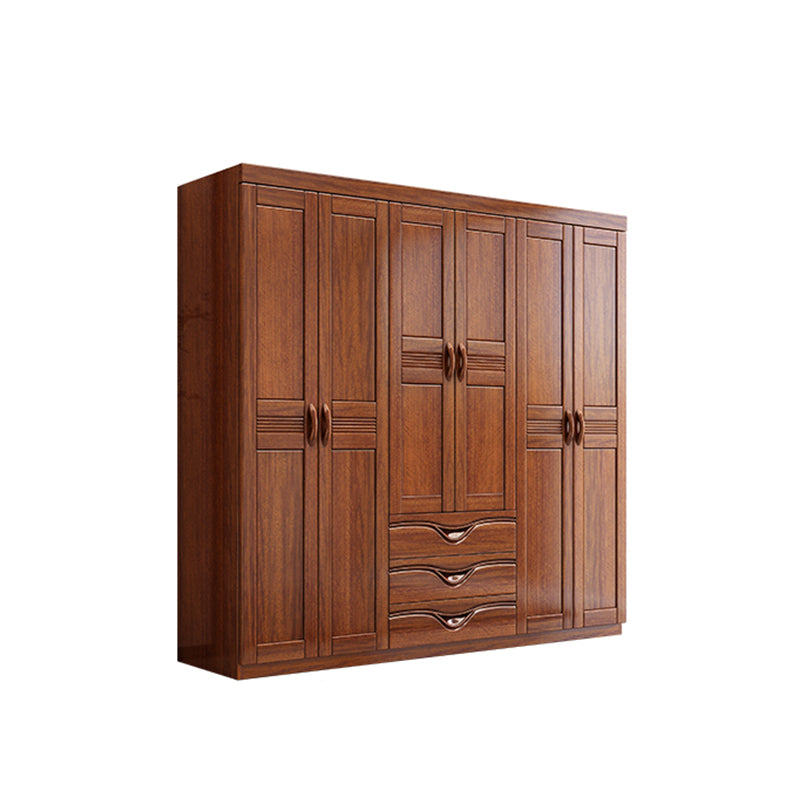 Traditional Walnut Solid Wood Wardrobe Freestanding Wardrobe Armoire with Drawers