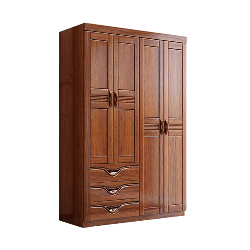 Traditional Walnut Solid Wood Wardrobe Freestanding Wardrobe Armoire with Drawers