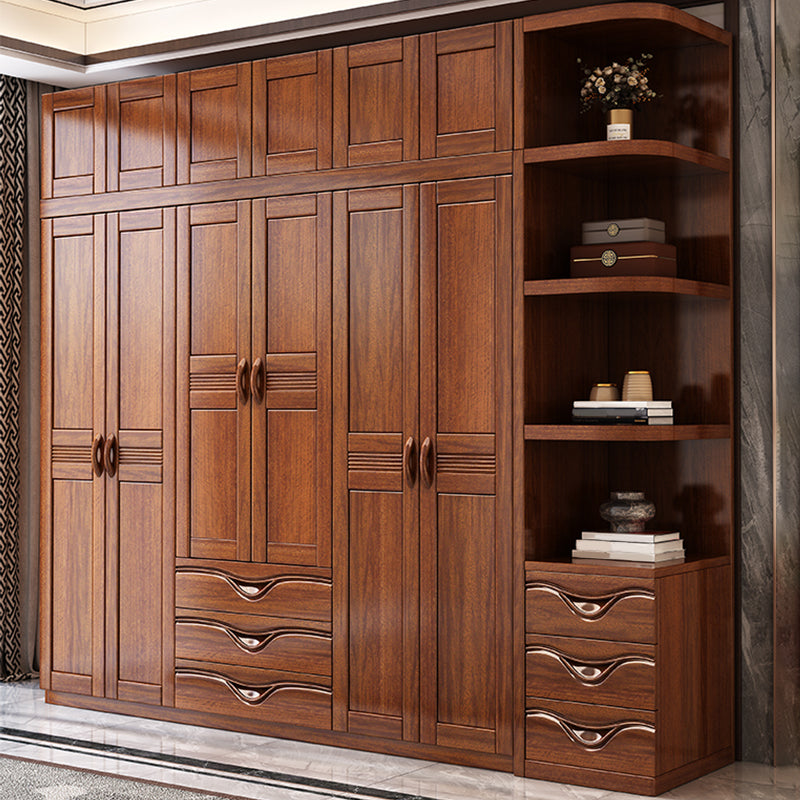 Traditional Walnut Solid Wood Wardrobe Freestanding Wardrobe Armoire with Drawers