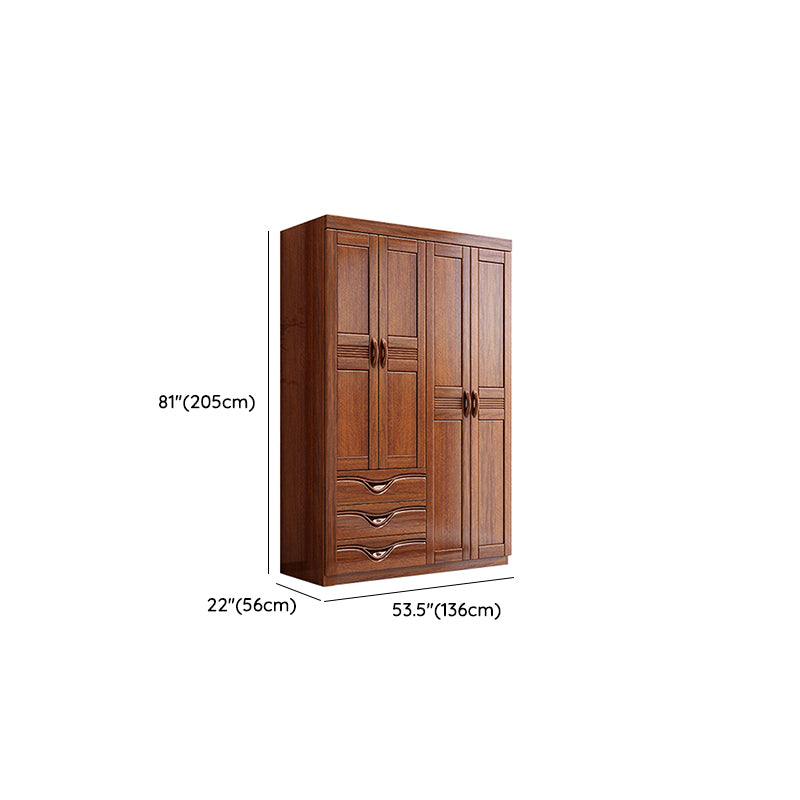 Traditional Walnut Solid Wood Wardrobe Freestanding Wardrobe Armoire with Drawers