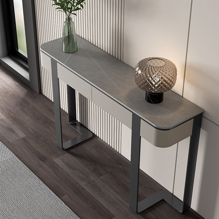 Stone Half Moon Accent Table Modern 33.46" Tall Console Table for Hall