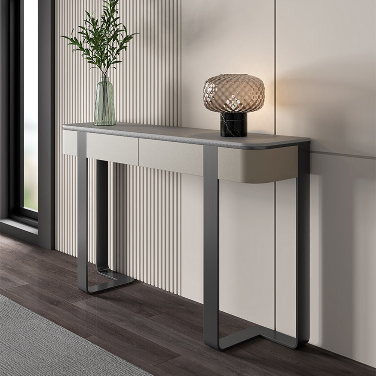 Stone Half Moon Accent Table Modern 33.46" Tall Console Table for Hall