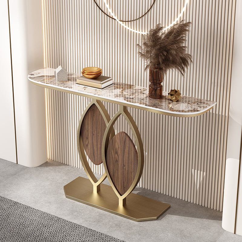 Half Moon Console Accent Table Antique Finish Sofa Console Table in Stone