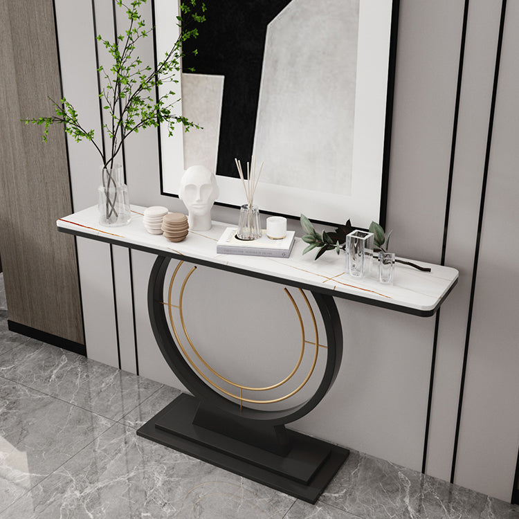 Modern Rectangle Console Accent Table Antique Finish Console Sofa Table in Stone