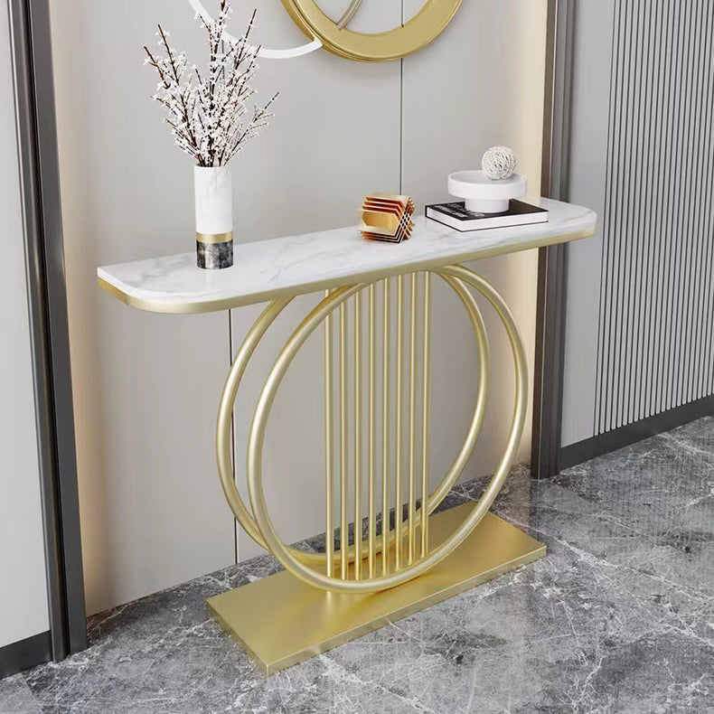 Half Moon Console Accent Table Antique Finish Console Sofa Table in Stone