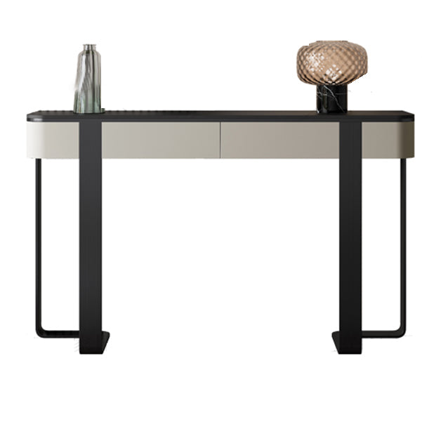 Glam Console Accent Table Antique Finish Half Moon Sofa Table in Stone