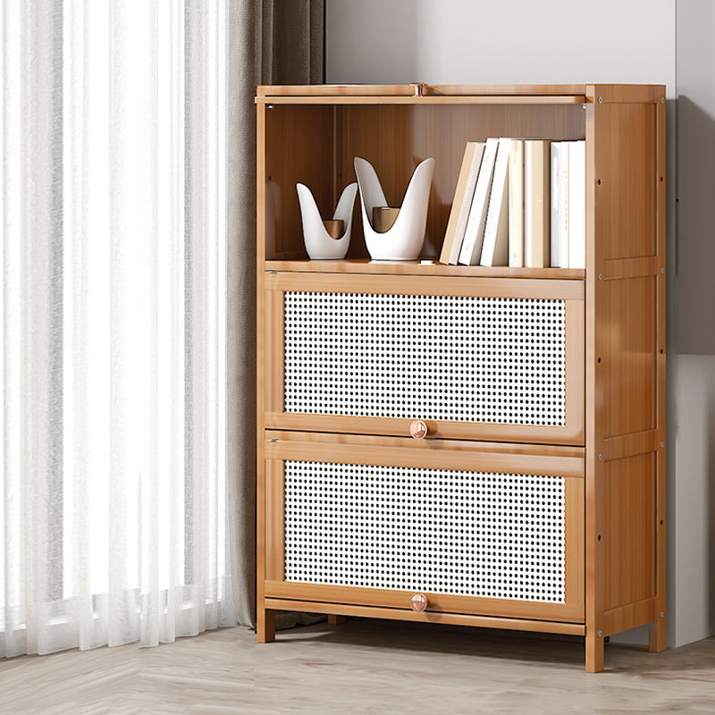 Bamboo Bookcase Standard Contemporary Closed Back Bookshelf with Cabinets
