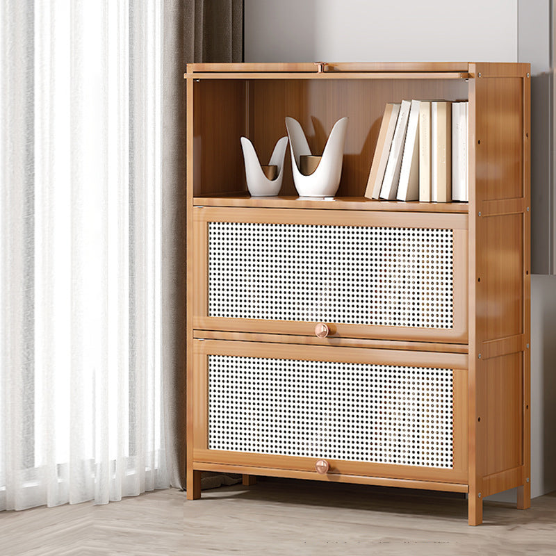 Bamboo Bookcase Standard Contemporary Closed Back Bookshelf with Cabinets